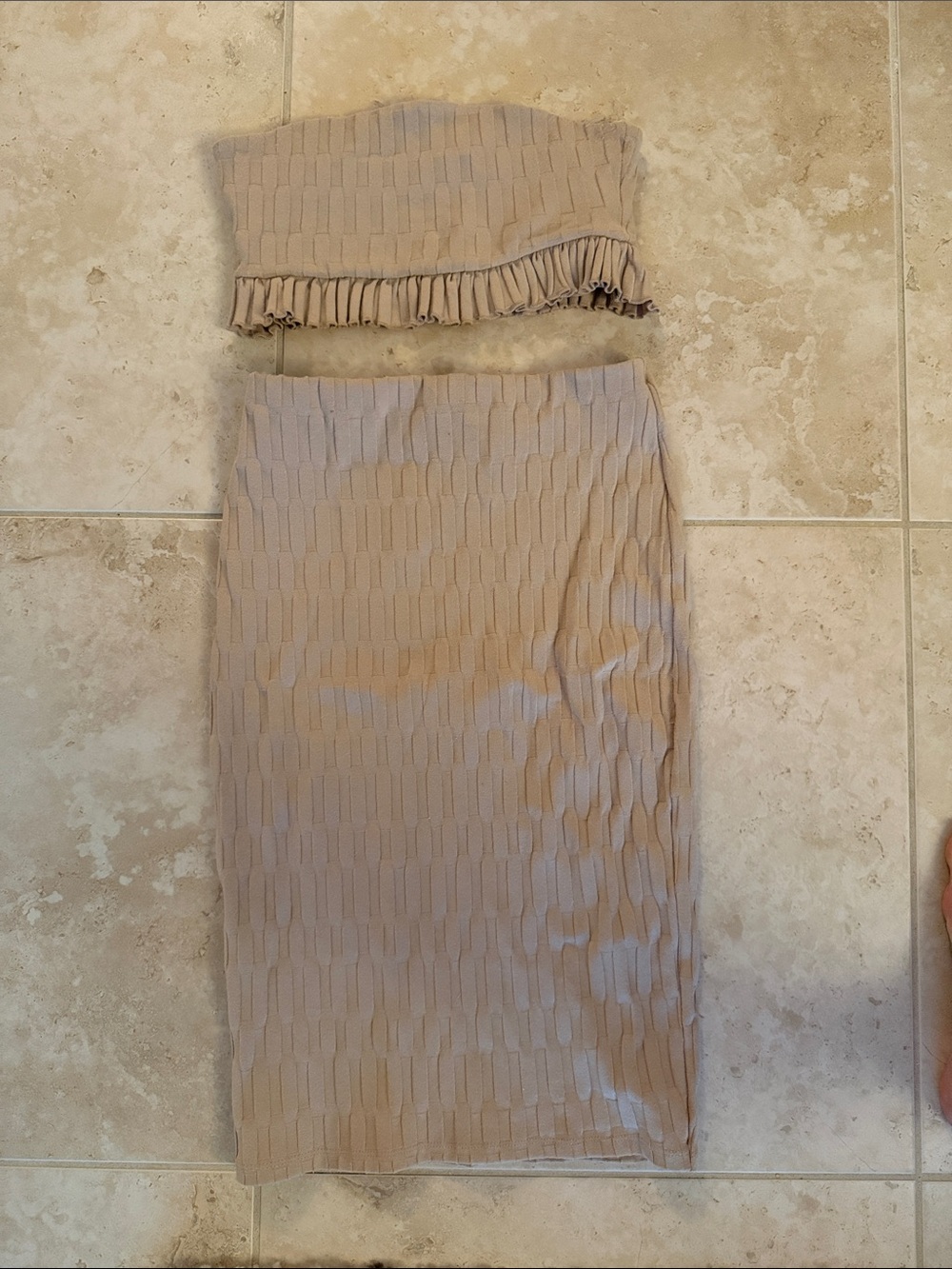Zara Beige Textured midi Skirt Set